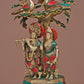 Brass Sculpture of Radha Krishna Standing Under a Tree with Inlay Work 19 inches