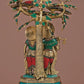 Brass Sculpture of Radha Krishna Standing Under a Tree with Inlay Work 19 inches