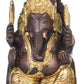 Brass Brown Gold King Ganesha with Lakshmi Ji Carved on Pedestal 10 inches