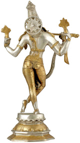 Lord Krishna cosmic form statue rear view, silver & gold with bow and star emblems