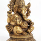 Brass Four-Armed Seated Ganesha Statue Granting Abhaya 8 Inches