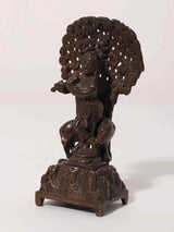 Brass Venugopal (Krishna) flute statue, side view with cow at base