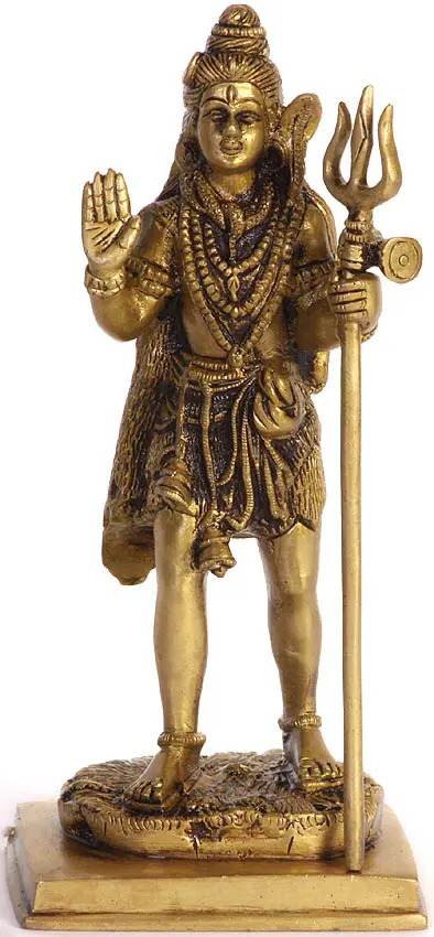 Standing Shiva Brass Sculpture | Handcrafted Brass Figurine 8 inches