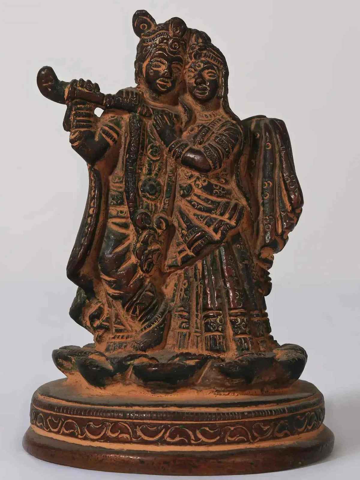 AONA Small brass Radha Krishna statue, standing pose on round base