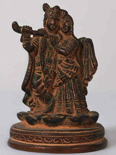 AONA Small brass Radha Krishna statue, standing pose on round base