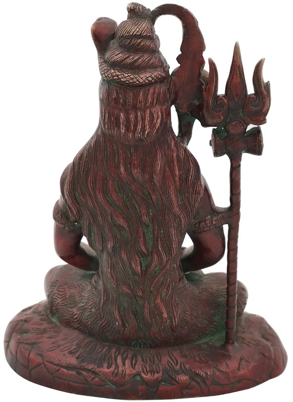 Mahayogi Shiva Red Gold Brass Idol Seated on Tigerskin | Handmade Statue 10 Inches Study Setting
