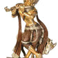 Brown Silver Gold Brass Sculpture of Krishna with Cow 13 inches