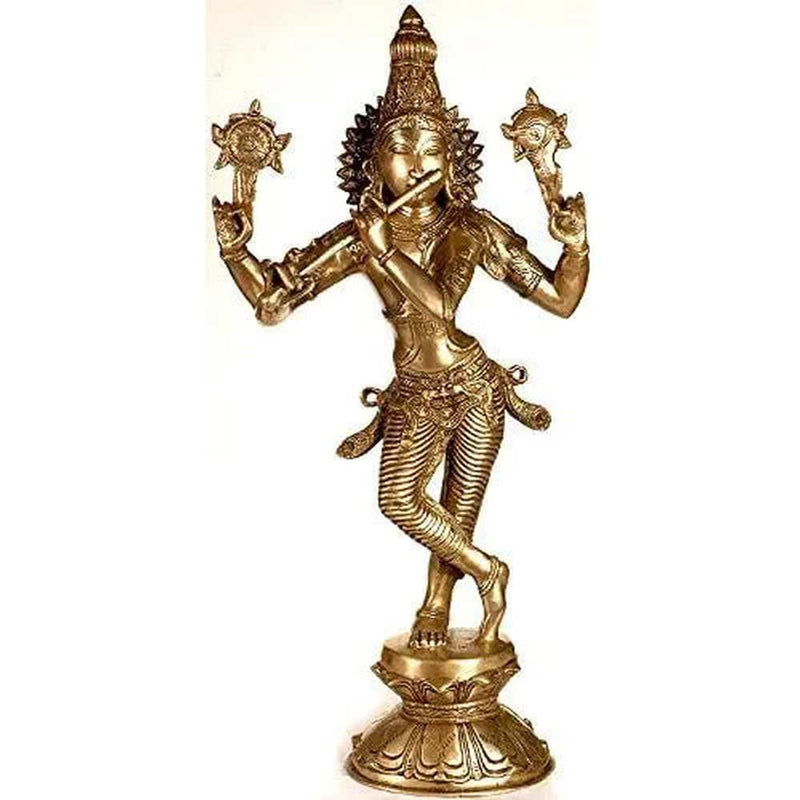 Handmade Brass Sculpture of Shri Krishna as Vishnu (Narayana) 23 Inches
