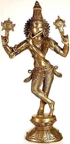 Handmade Brass Sculpture of Shri Krishna as Vishnu (Narayana) 23 Inches