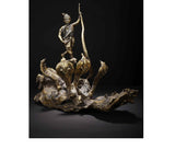 Kaliya Mardan Krishna bronze-style sculpture on swirling serpent base, 14 inch