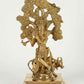 Brass Statue of Lord Krishna with Kalpavriksha and Cow 17 Inches