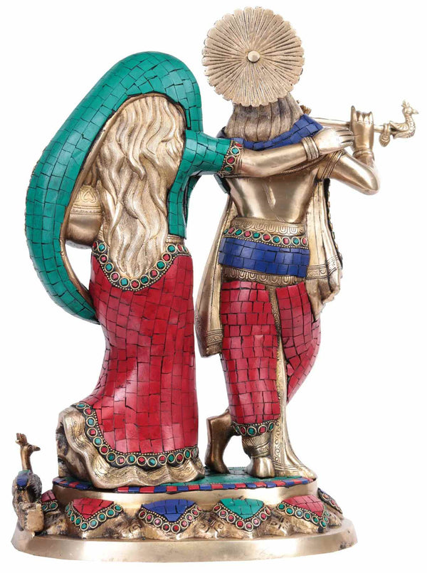 Brass Handmade Radha Krishna Statue 16 Inches Study Setting