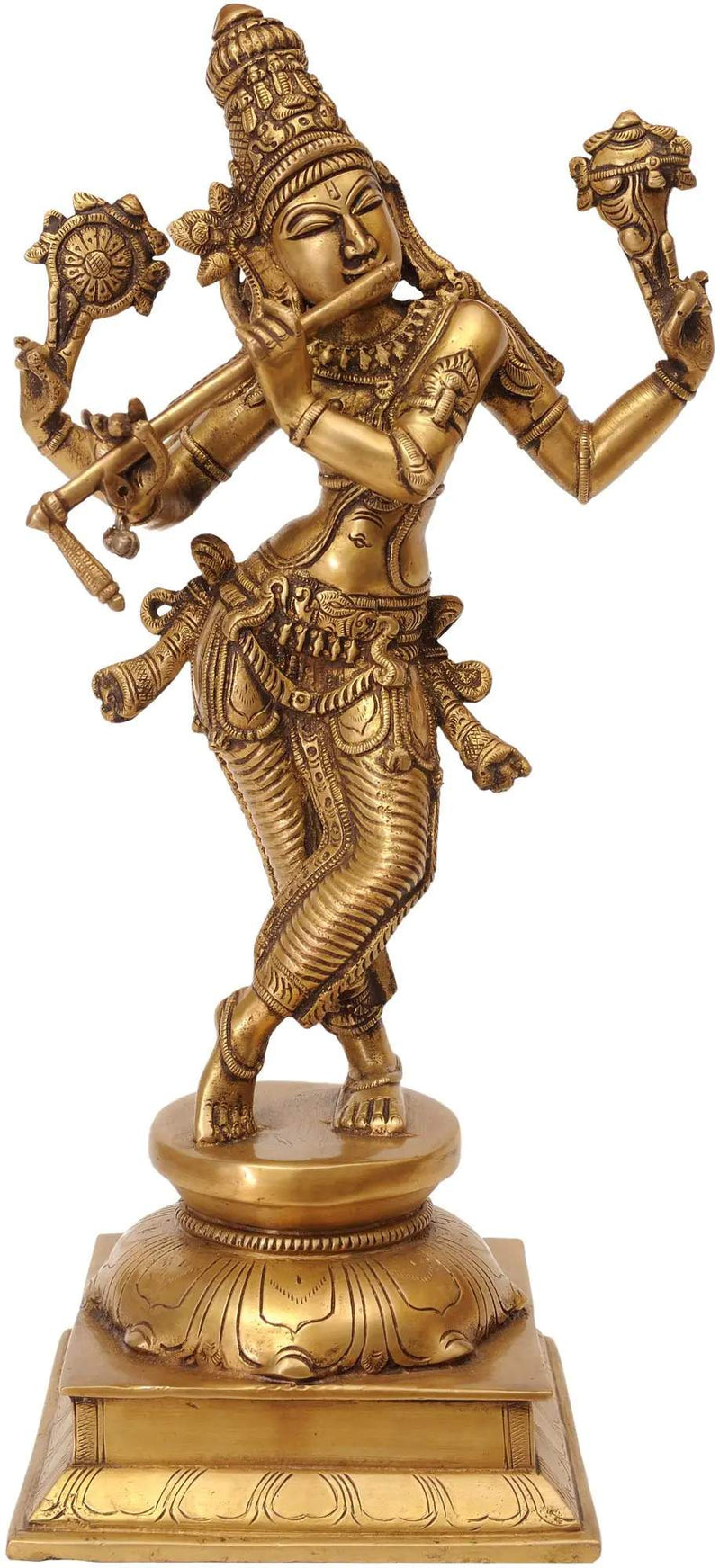 Handmade Natural  Brass Statue Depicting Lord Krishna's Cosmic Form, the Eighth Incarnation of Vishnu 14 inches