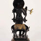 Brass Statue of Lord Venugopal (Krishna) Playing Flute with Cow, in Black and Gold 14 Inches