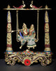 Brass Statue of Radha and Krishna on a Swing with Intricate Inlay Work 18 Inches