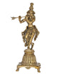 natural Brass Statue of Lord Krishna on a High Pedestal 12 INCHES