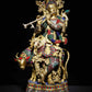 Brass Statue of Venugopal Krishna with Cow featuring Inlay Work 17 Inches