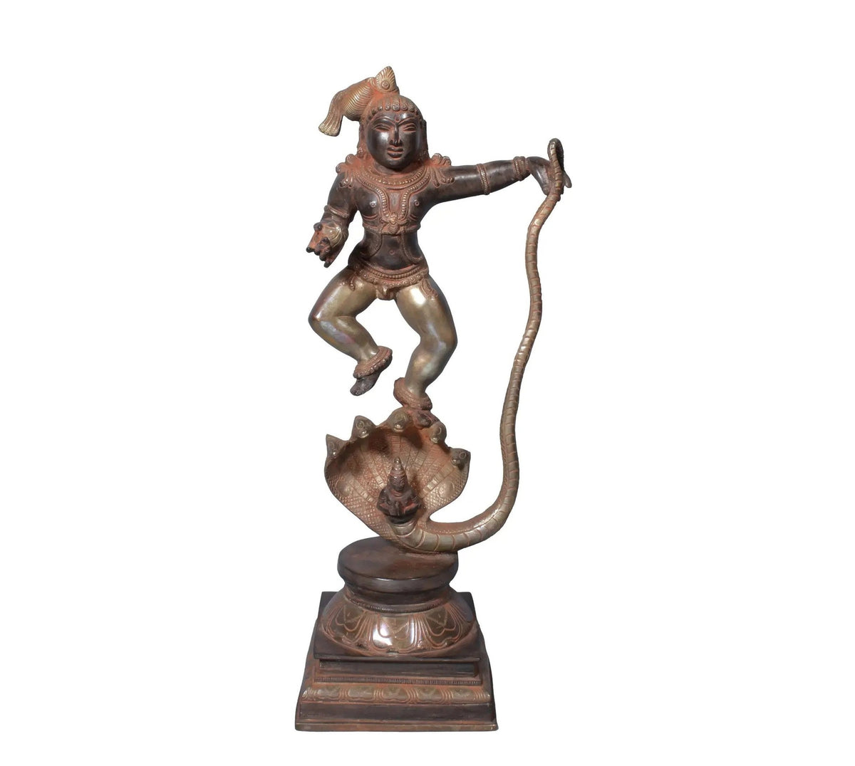 AONA Brass statue of Kaliya Krishna, 18 inches, dancing pose with raised arms