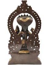 Handmade brass Vishnu & Lakshmi statue, 10 inch, dark back panel with heart emblem