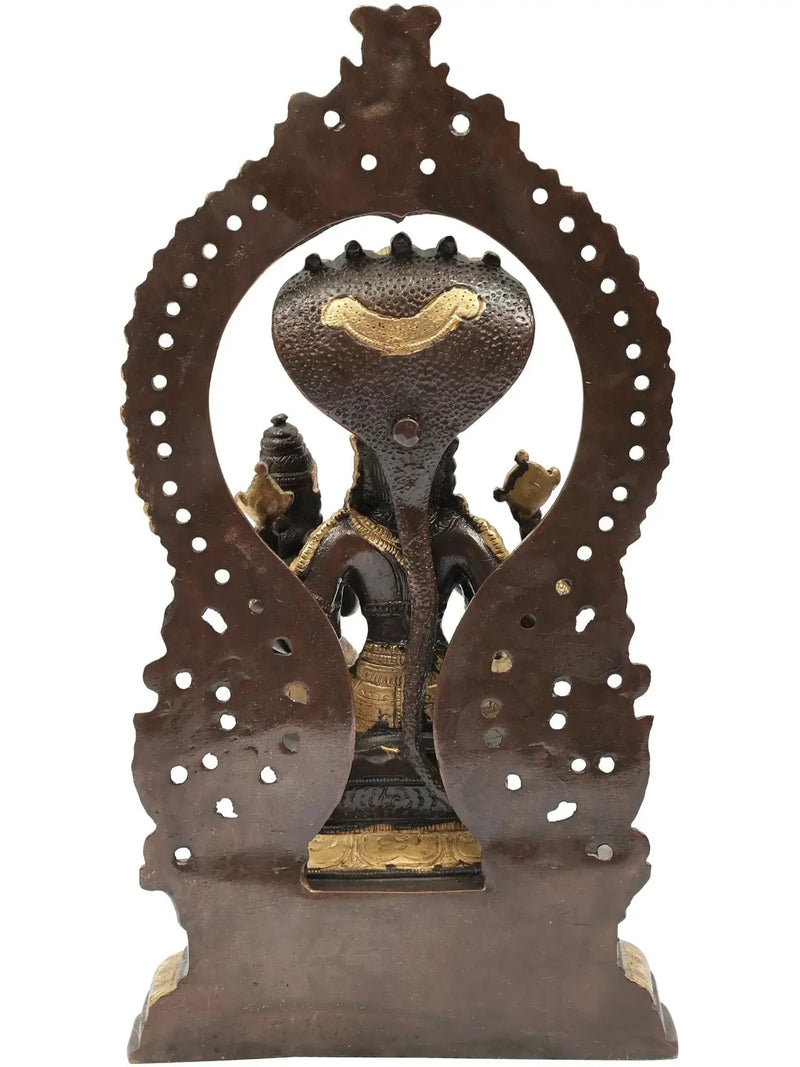 Handmade Brown Gold Brass Statue of Lord Vishnu with Goddess Lakshmi 10 INCHES