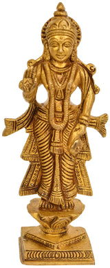 Small natural brass Radha Ji statue, front view, detailed attire, 5 inch