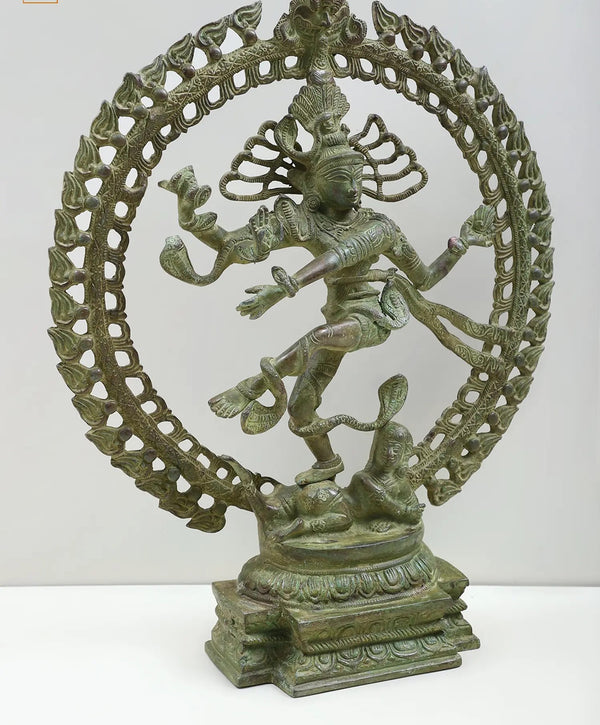 Handmade Brass Antiquated Nataraja Statue 20 Inches Entryway Setting