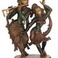 Henna Touch Brass Statue of Radha and Krishna Engaged in Ecstatic Dance 16 INCHES