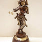 Brown with natural Brass Statue of Standing Lord Krishna Playing the Flute 14 inches