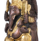 Brass Brown Gold King Ganesha with Lakshmi Ji Carved on Pedestal 10 inches