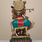 Brass Sculpture of Krishna Playing the Flute with His Cow 17 Inches