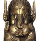 Polish Brass King Ganesha with Lakshmi Ji Carved on Pedestal 10 inches