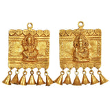 Brass door hanging with bells, Lakshmi and Ganesha motifs, 10-inch length