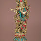 Handmade Brass Sculpture of Krishna Playing the Flute with Inlay Work 20 Inches