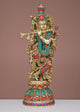 Handmade Brass Sculpture of Krishna Playing the Flute with Inlay Work 20 Inches