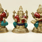 Small Brass Idol of Lakshmi, Ganesha, and Saraswati with Blessing Pose and Inlay Work 4 inches