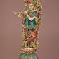 Handmade Brass Sculpture of Krishna Playing the Flute with Inlay Work 20 Inches