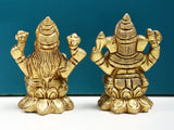 Brass twin deity statue: Lakshmi and Ganesha, textured ornaments and clothing, 2 in