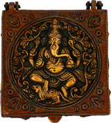 Brass box with Lord Ganesha relief on square lid, 4 inch handcrafted design