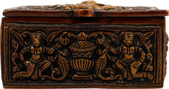 Brass box side panel relief with two figures and decorative center motif