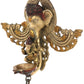 Brass Wall Hanging of Dancing Ganesha Nestled in Ganesha's Trunk with Lamp and Temple Bell 10 inches