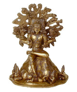 Brass Lord Dakshinamurti Shiva sculpture, seated figure with ornate halo and pedestal