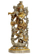 Brass Statue of Venugopala (Murali Krishna) in Silver and Golden Hues 17 inches