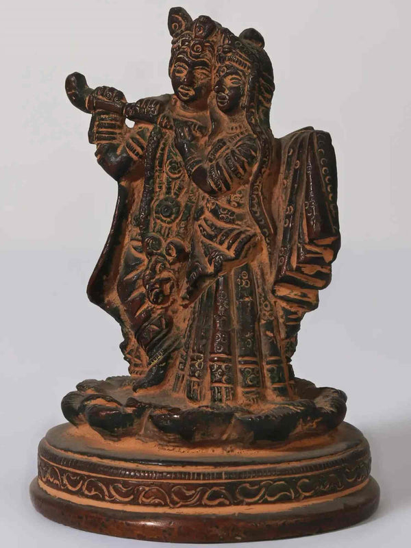 Small Brass Statue of Standing Radha Krishna 4 inches Entryway Setting