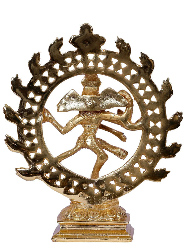 Dancing Shiva Nataraja Idol | Gold-Plated Brass Statue 6 Inches Study Setting