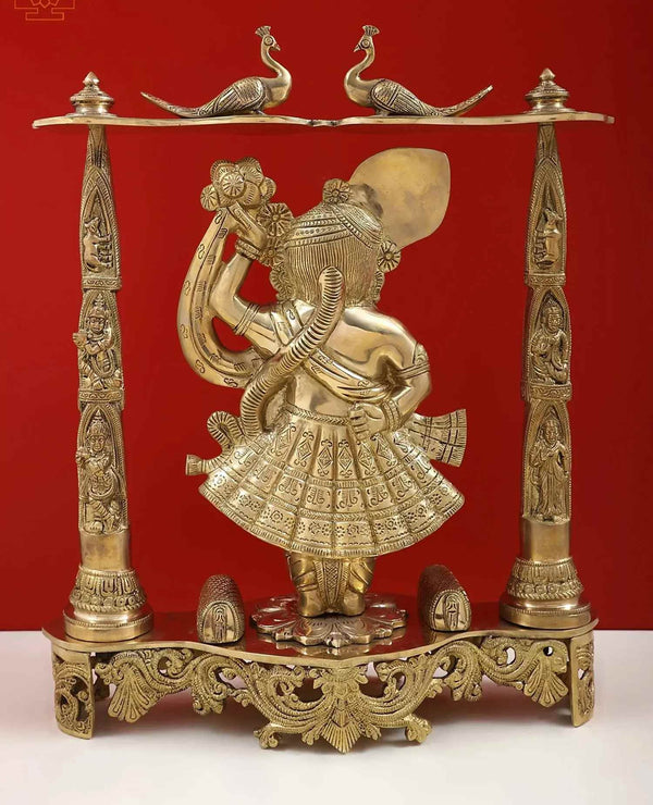 Brass Shrinath Ji dwarkadhish Statue (Height: 18 Inches) Golden Study Setting