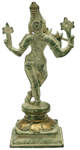 Lord Murli Krishna brass statue with decorative crown, star-shaped hands, standing pose