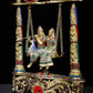 Brass Statue of Radha and Krishna on a Swing with Intricate Inlay Work 18 Inches