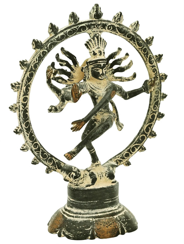 Nataraja Antique Green gold Brass Sculpture | Handcrafted Idol 8 inches Entryway Setting