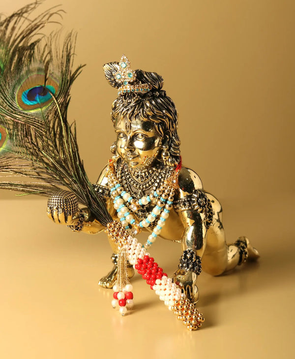 Exquisite Brass Statue of Laddu Gopal 16 CM Entryway Setting
