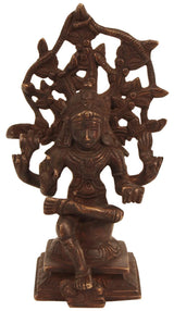 Handmade brass Dakshinamurti Shiva statue, seated figure with detailed halo, 6-inch